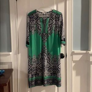 Green dress with floral and Intricate print